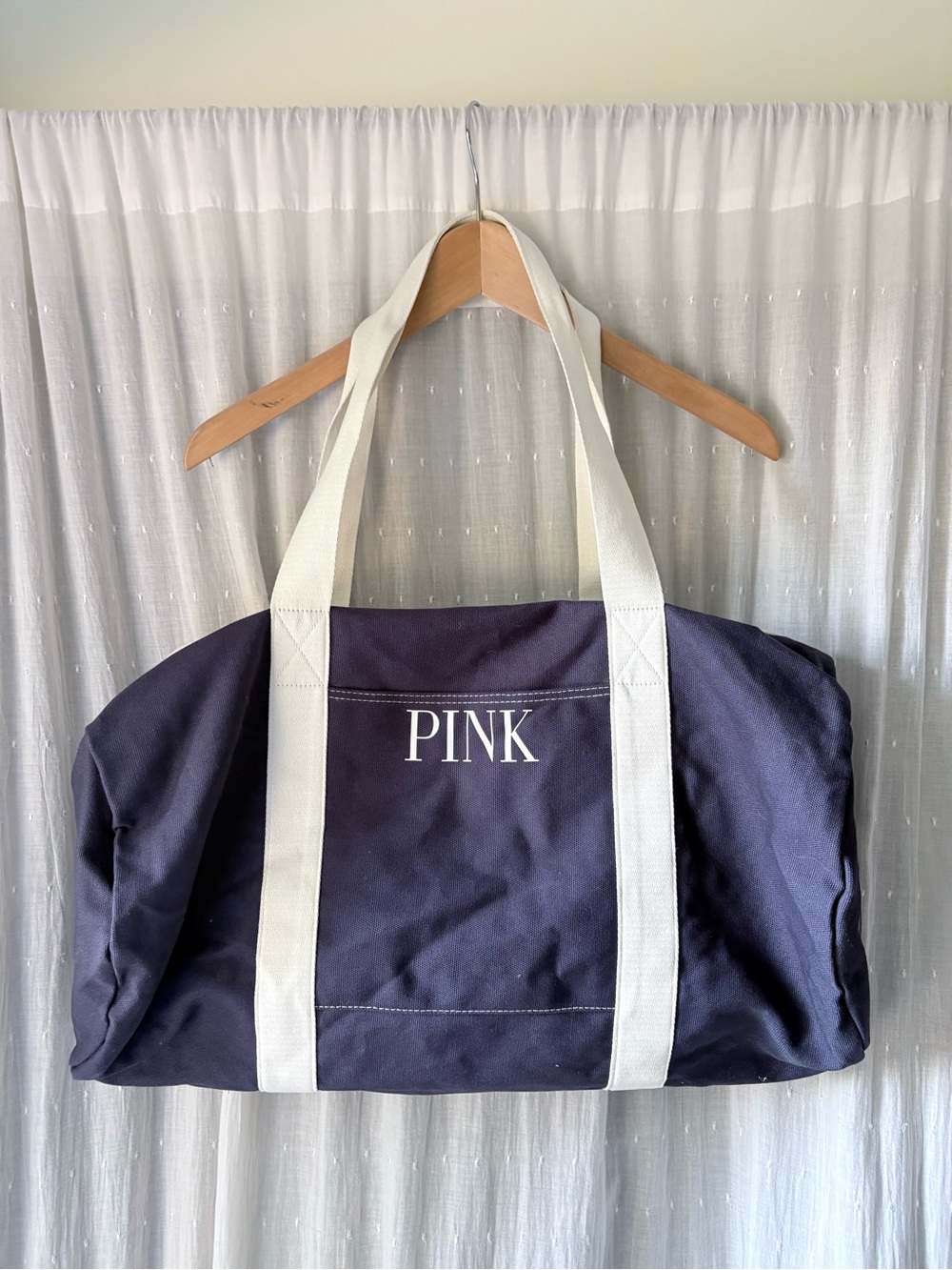 PINK Victoria's Secret Navy Canvas Travel Tote with Cream Straps